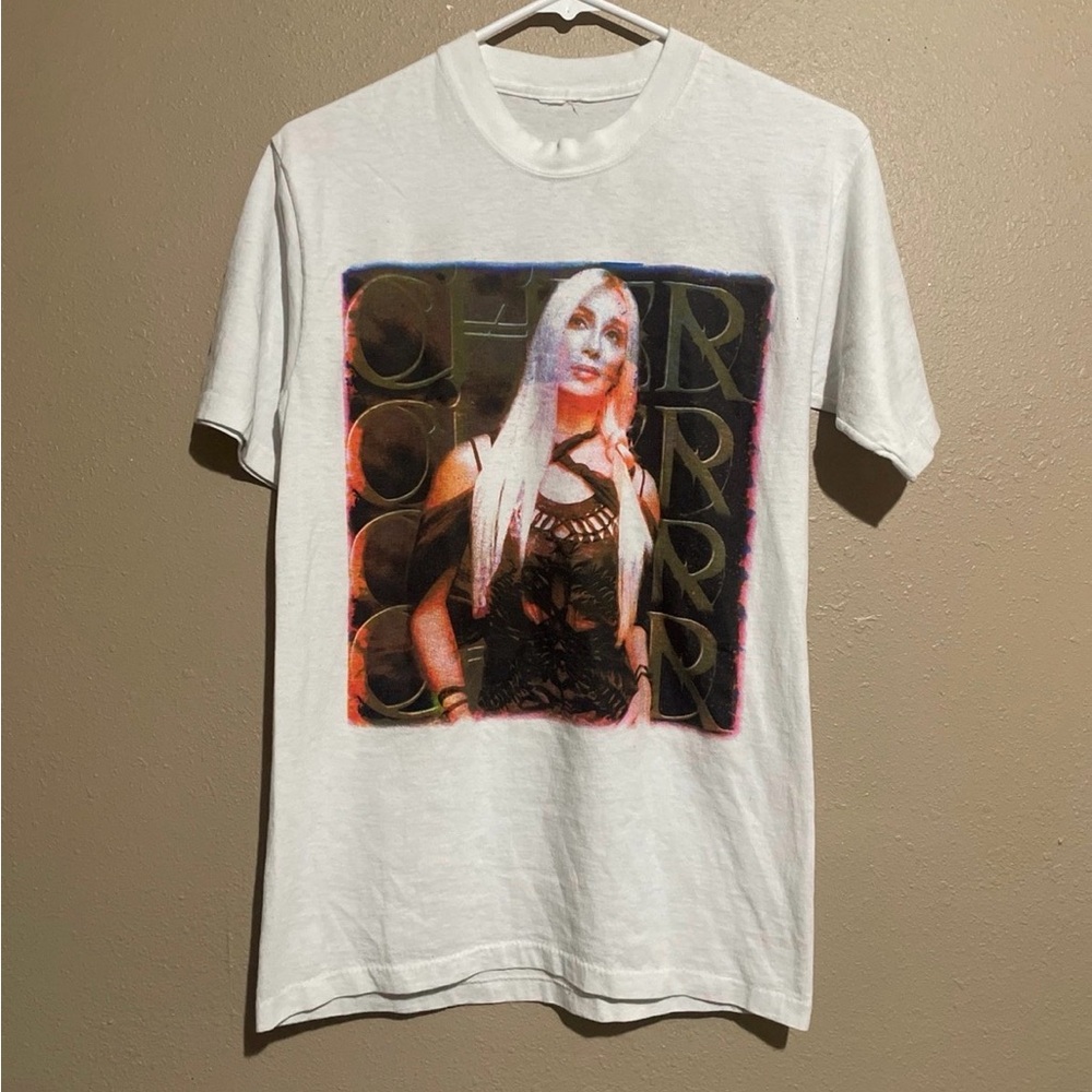 Vintage Single Stitch 2002 Cher Graphic Concert Band Tee White T-Shirt Adult S ?